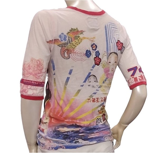 Vintage Lucky Brand Rare Y2K V-Neck Geisha Graphic Tee - Picture 8 of 10